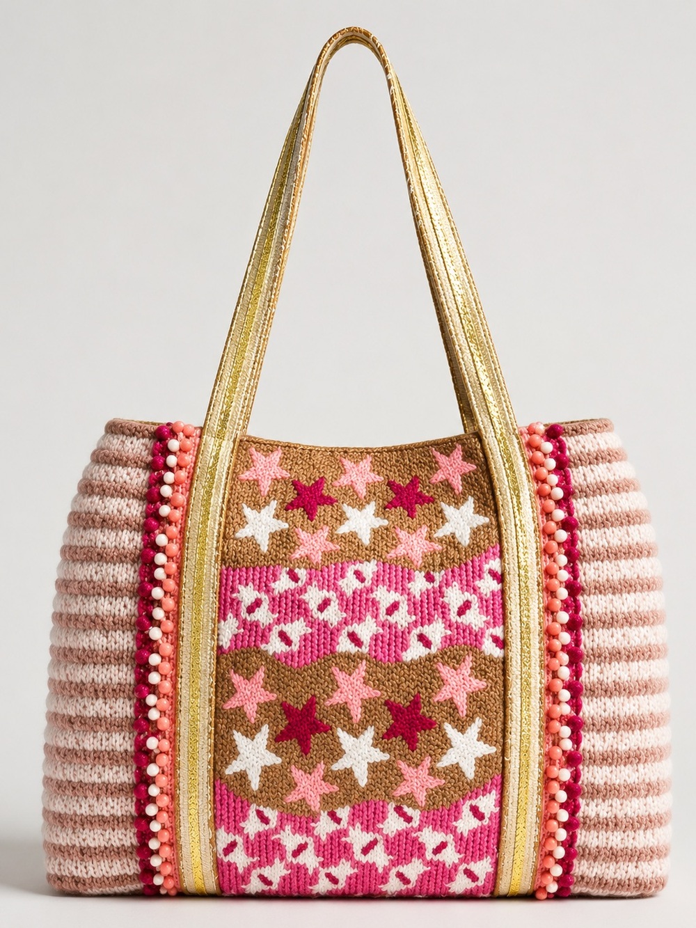 Pink Starry Embellished Tote Bag